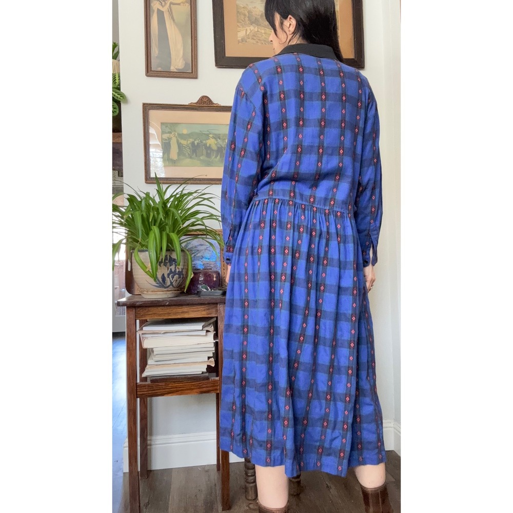 Vintage 80s 90s Eddie Bauer Outdoor Seattle Grunge Plaid Geometric Flannel Dress - Picture 4 of 9
